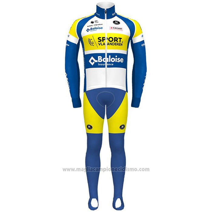 2021 Abbigliamento Ciclismo Sport Vlaanderen Baloise Blu Giallo Manica Lunga e Salopette